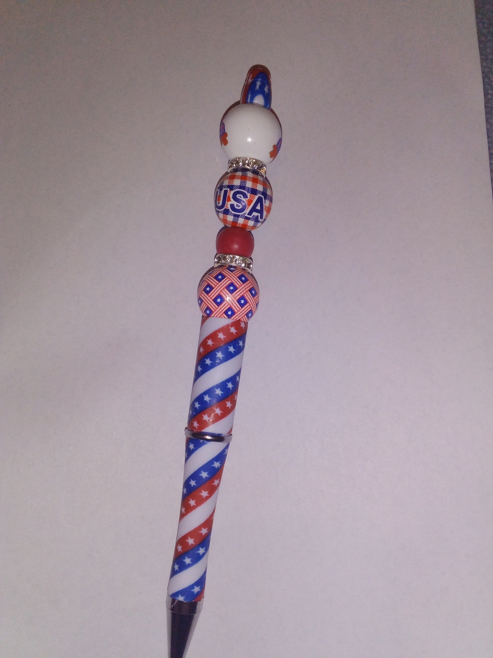 USA Themed Beaded Ballpoint Pen - Red, White & Blue